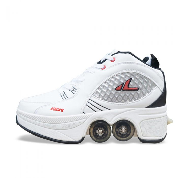 Factory supply 2021 Kick roller skates sneakers four wheels white skating shoes for couple lovers